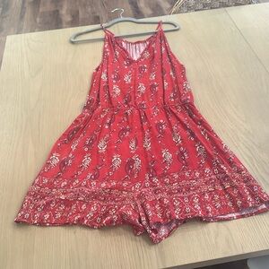 Red Mossimo Supply Co Floral Romper Elastic Waist Tie Front Women's XXL